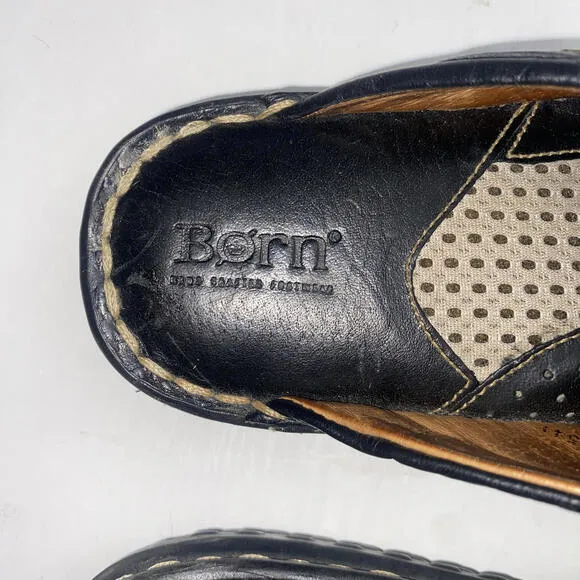 Born Black Leather Mule Clogs Slip-On Comfort Shoes Size 8