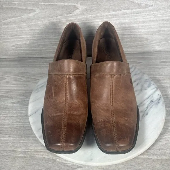 Born Kinney Boots Womens 10 Brown Leather Slip On Shoes Square Toe Ankle Booties