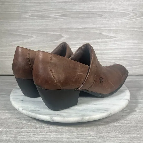 Born Kinney Boots Womens 10 Brown Leather Slip On Shoes Square Toe Ankle Booties