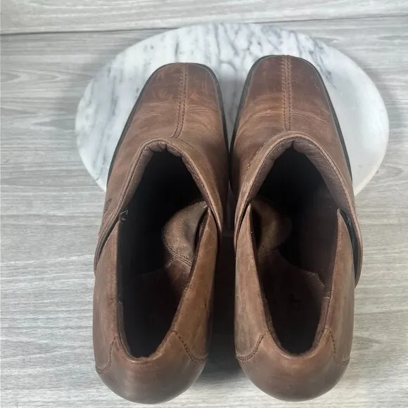Born Kinney Boots Womens 10 Brown Leather Slip On Shoes Square Toe Ankle Booties