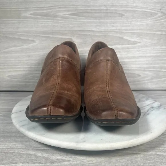 Born Kinney Boots Womens 10 Brown Leather Slip On Shoes Square Toe Ankle Booties