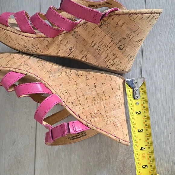 Born Women Pink Leather Strap Cork Wedge Sandals Shoes Sz 9
