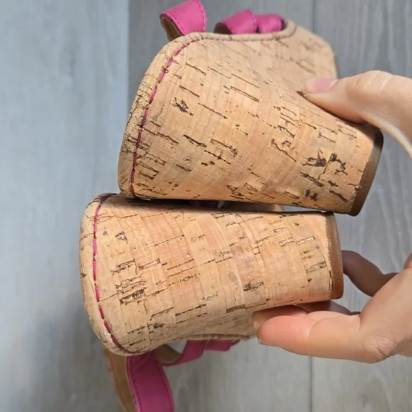 Born Women Pink Leather Strap Cork Wedge Sandals Shoes Sz 9