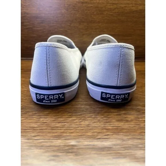 Brooks Brothers Sperry White &amp; Navy Crest Canvas Slip On Sneakers, Sz 11.5 Men’s