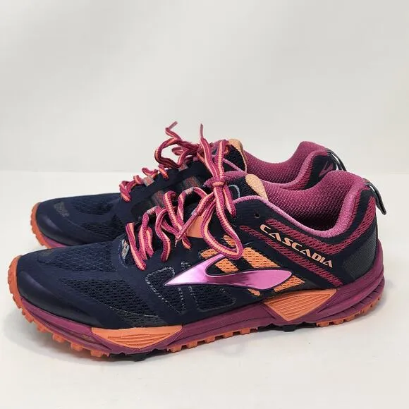 Brooks Cascadia 11 Trail Running Shoe Women Size 9.5M Blue Pink Orange Comfort