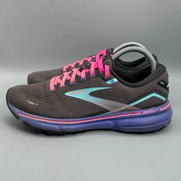 Brooks Ghost 15 Women's 8.5 Black Athletic Running Shoes Lace-Up Sneakers