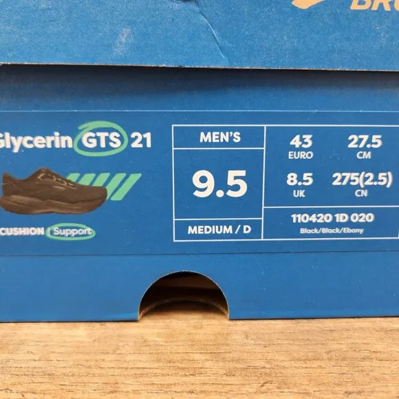 Brooks Glycerin GTS 21 Size 9.5 Mens Black Ebony Casual Running Shoes