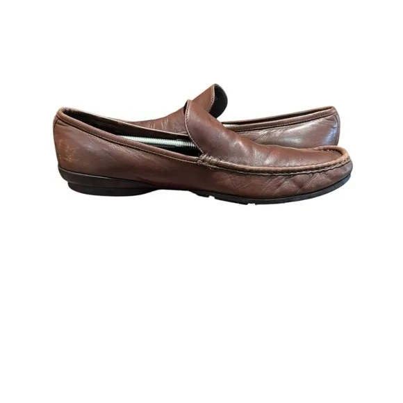 Bruno Magli Men's Italian Leather Slip On Loafers Brown Size 12 Academia Preppy