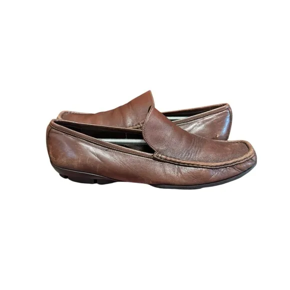 Bruno Magli Men's Italian Leather Slip On Loafers Brown Size 12 Academia Preppy