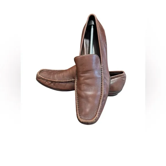 Bruno Magli Men's Italian Leather Slip On Loafers Brown Size 12 Academia Preppy