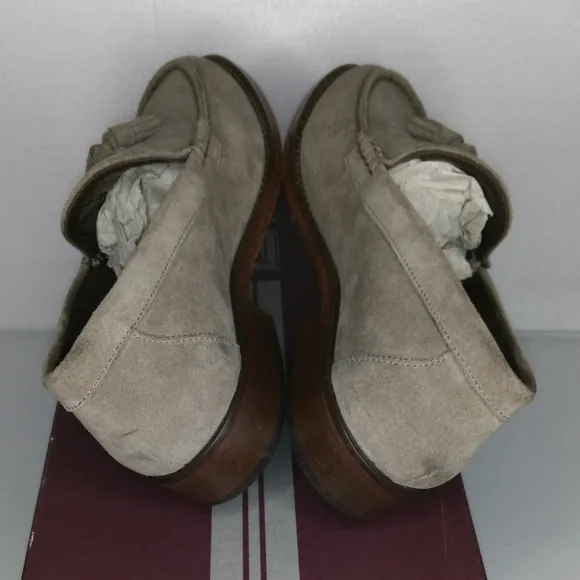 BRUNO MAGLI TAUPE SUEDE TASSEL LOAFERS