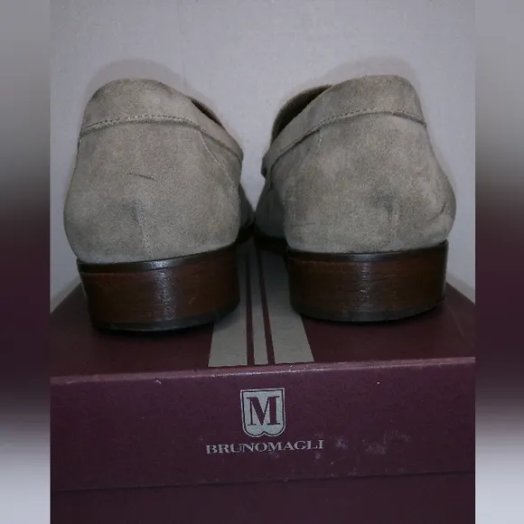 BRUNO MAGLI TAUPE SUEDE TASSEL LOAFERS