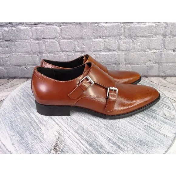Calvin Klein Robbie Monk Strap Brown Oxford Leather Men 8.5 Shoes Brand New