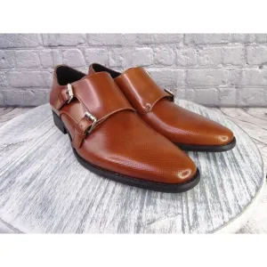 Calvin Klein Robbie Monk Strap Brown Oxford Leather Men 8.5 Shoes Brand New