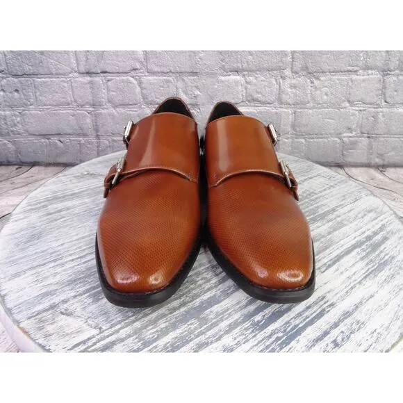 Calvin Klein Robbie Monk Strap Brown Oxford Leather Men 8.5 Shoes Brand New