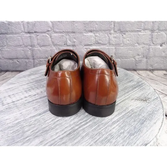 Calvin Klein Robbie Monk Strap Brown Oxford Leather Men 8.5 Shoes Brand New