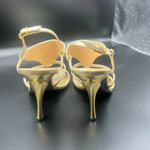 Casadei Metallic Gold Leather Ankle Strap Women’s Size 6 Made In Italy Gold Heel