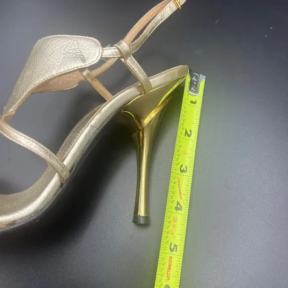 Casadei Metallic Gold Leather Ankle Strap Women’s Size 6 Made In Italy Gold Heel