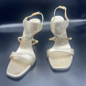 Casadei Metallic Gold Leather Ankle Strap Women’s Size 6 Made In Italy Gold Heel