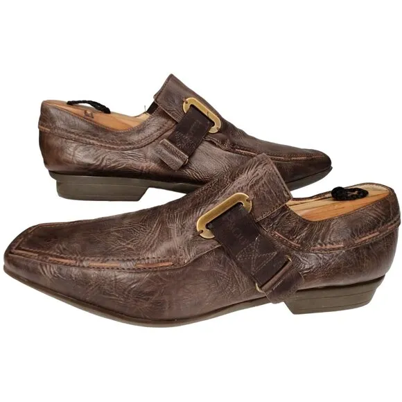 Cesare Paciotti Italy Dress Shoes Mens size 8.5 Brown Leather Square-toe Loafers