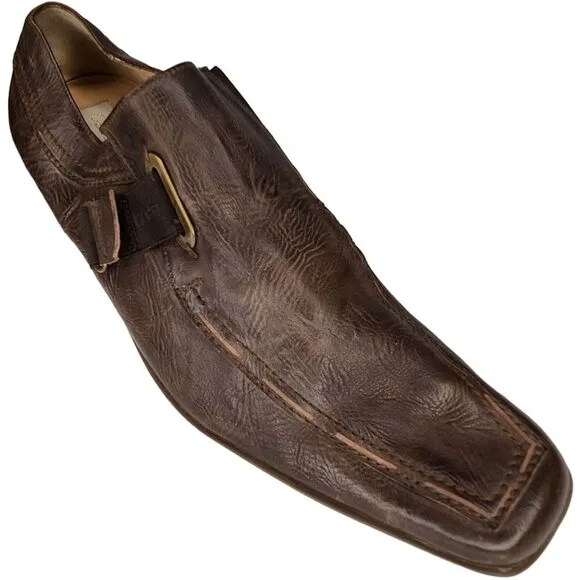 Cesare Paciotti Italy Dress Shoes Mens size 8.5 Brown Leather Square-toe Loafers