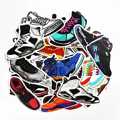 CHengQiSM Sneakers Stickers 100pcs Laptop Cool Not Repeating Sneakers Decals for Laptop,Cars,Motorcycle,Bicycle,Luggage,Graffiti,Skateboard Stickers Hippie Waterproof for Kids Adult Wall Decor