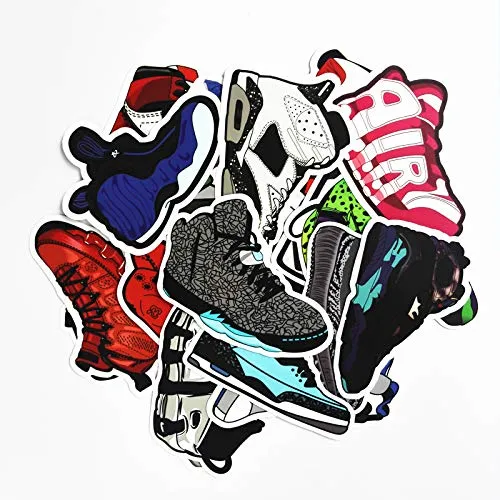CHengQiSM Sneakers Stickers 100pcs Laptop Cool Not Repeating Sneakers Decals for Laptop,Cars,Motorcycle,Bicycle,Luggage,Graffiti,Skateboard Stickers Hippie Waterproof for Kids Adult Wall Decor