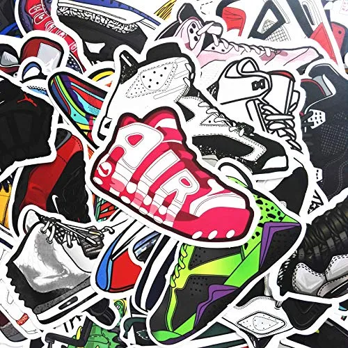 CHengQiSM Sneakers Stickers 100pcs Laptop Cool Not Repeating Sneakers Decals for Laptop,Cars,Motorcycle,Bicycle,Luggage,Graffiti,Skateboard Stickers Hippie Waterproof for Kids Adult Wall Decor