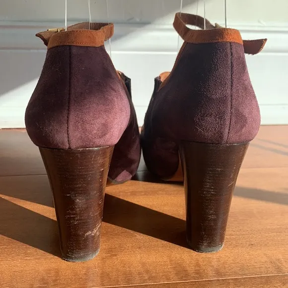 Chie Mihara Shoes Suede Mary Jane Heel Strap Pump Purple Orange 37 1/2 Whimsical