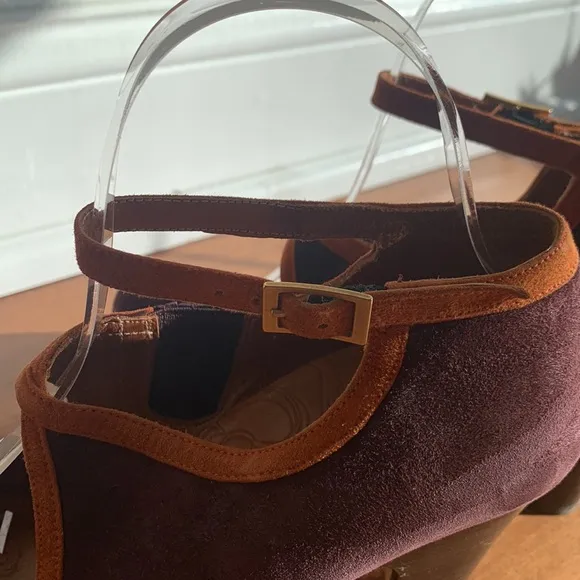 Chie Mihara Shoes Suede Mary Jane Heel Strap Pump Purple Orange 37 1/2 Whimsical