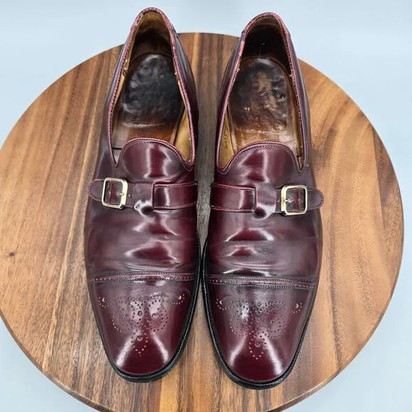Church's Loafers Men's 10.5 US 9.5 UK C Burgundy Leather Buckle Cap Toe Shoes