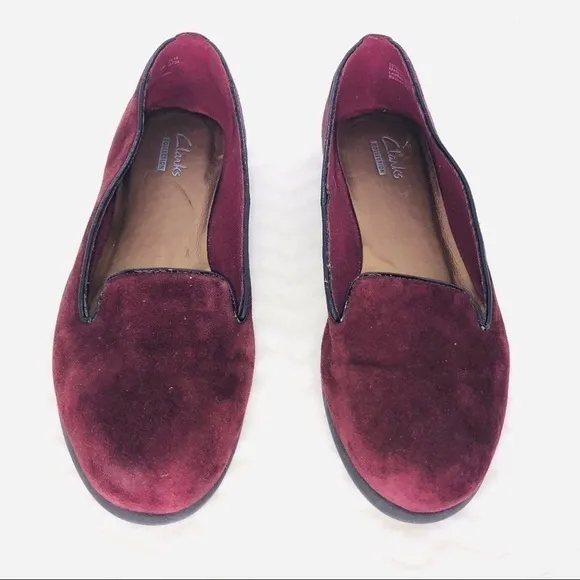 Clarks Collection Velvet Burgundy Red Loafers