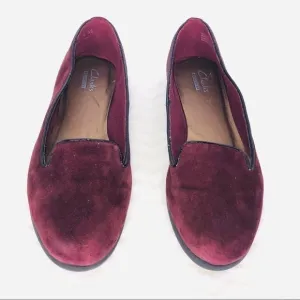 Clarks Collection Velvet Burgundy Red Loafers