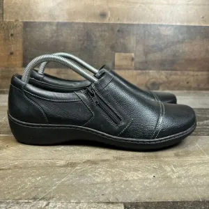 Clark’s Women’s Size 10 Cora Giny Loafers Black Leather Zip Up Slip On Shoes