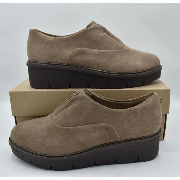 Clarks Womens Size 9 Airabella Sky Pebble Suede Wedge Loafers Shoes
