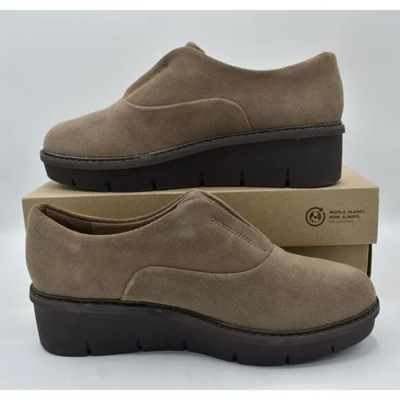 Clarks Womens Size 9 Airabella Sky Pebble Suede Wedge Loafers Shoes