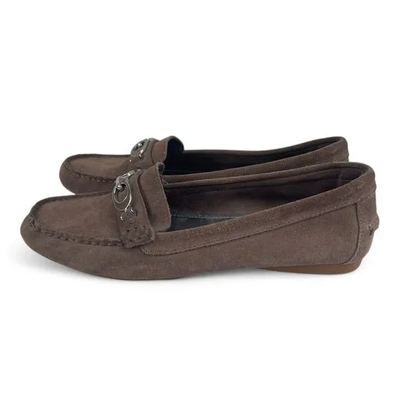 Coach Brown Taupe Suede Loafers Size 8.5 Fortunata NWOT Driving Shoes Preppy