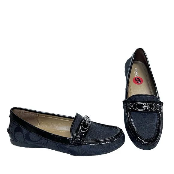 Coach Fortunata Womens sz 6 Black Signature Logo Loafers - NEW