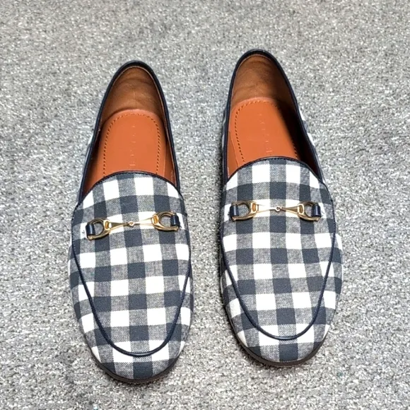 Coach Haley  Navy Blue and White Gingham Loafers Womens Size 11