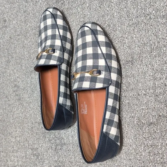 Coach Haley  Navy Blue and White Gingham Loafers Womens Size 11