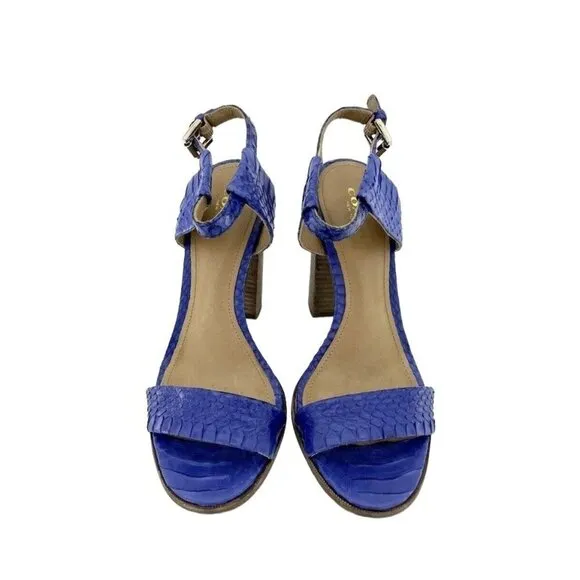 Coach Lexey Sandals Cobalt Blue Snake Embossed Leather Block Heel SZ 7