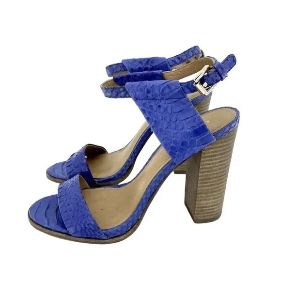 Coach Lexey Sandals Cobalt Blue Snake Embossed Leather Block Heel SZ 7