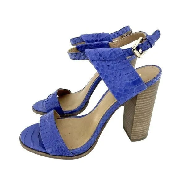 Coach Lexey Sandals Cobalt Blue Snake Embossed Leather Block Heel SZ 7