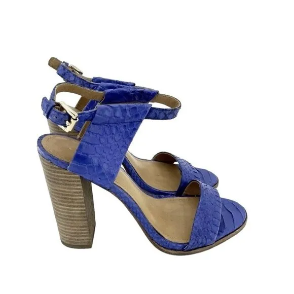 Coach Lexey Sandals Cobalt Blue Snake Embossed Leather Block Heel SZ 7