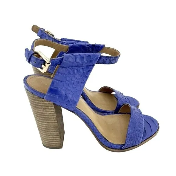 Coach Lexey Sandals Cobalt Blue Snake Embossed Leather Block Heel SZ 7