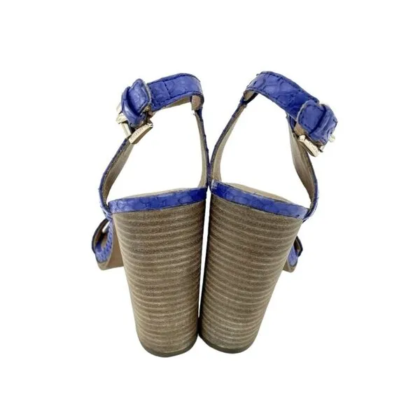 Coach Lexey Sandals Cobalt Blue Snake Embossed Leather Block Heel SZ 7