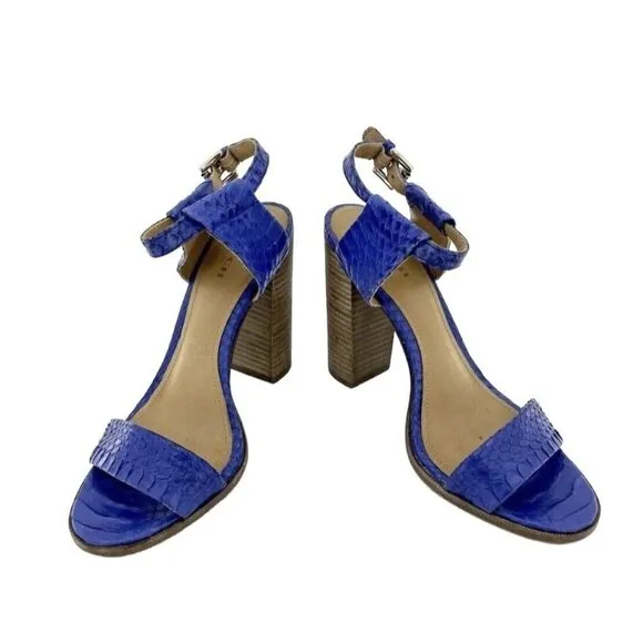 Coach Lexey Sandals Cobalt Blue Snake Embossed Leather Block Heel SZ 7
