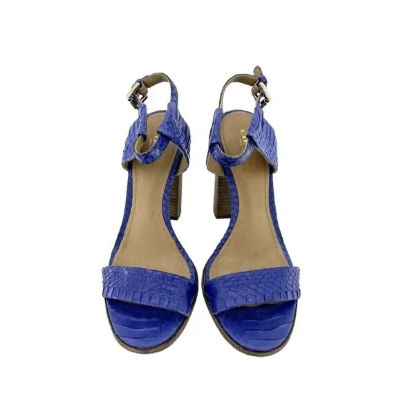 Coach Lexey Sandals Cobalt Blue Snake Embossed Leather Block Heel SZ 7