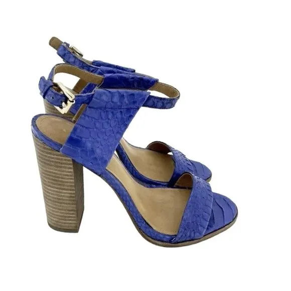Coach Lexey Sandals Cobalt Blue Snake Embossed Leather Block Heel SZ 7