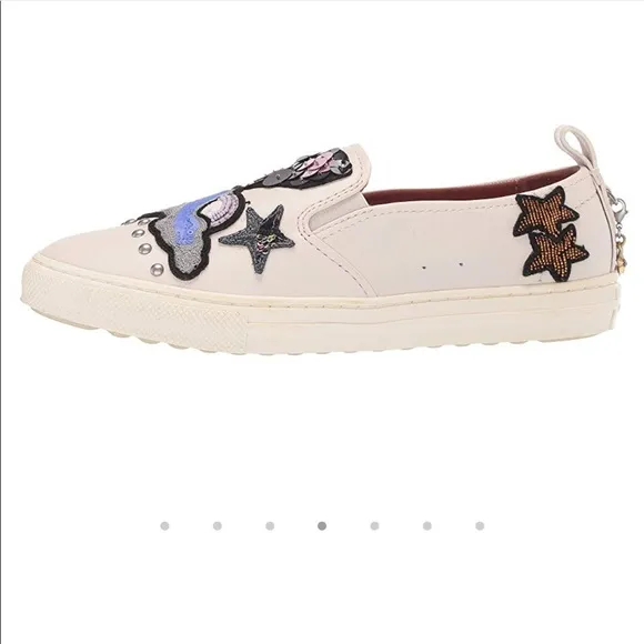 Coach Slip On Sneakers Sequin Embroidery Leather Shoes Unique Nude